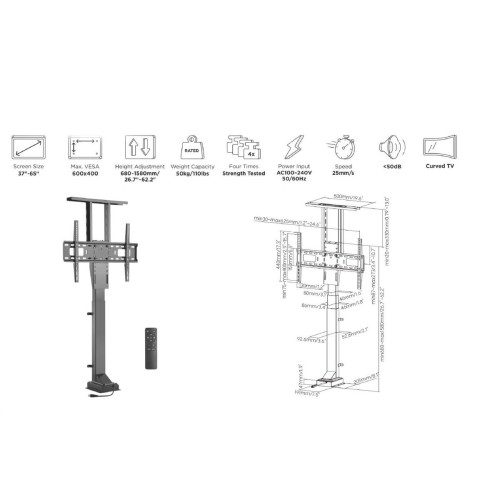 Mocowanie do telewizora LCD (zmotoryzowane) - Plastik, Aluminium, Stal - Rozmiar ekranu: 94-165.1 cm (37