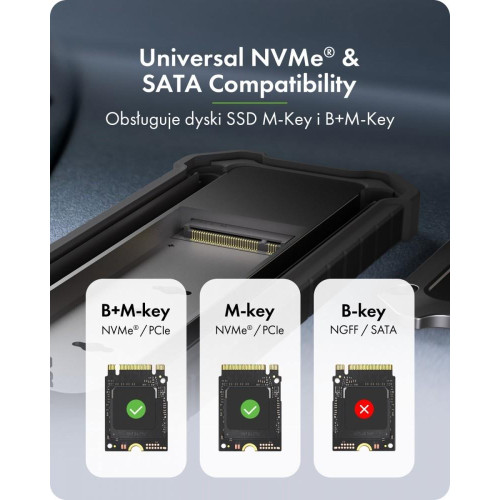 Obudowa M.2 NVMe i SATA USB 3.2 Gen 2, 10 Gbit/s IB-1827MCP-C31-21982312