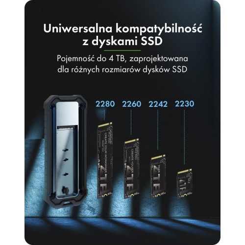 Obudowa M.2 NVMe i SATA USB 3.2 Gen 2, 10 Gbit/s IB-1827MCP-C31-21982313