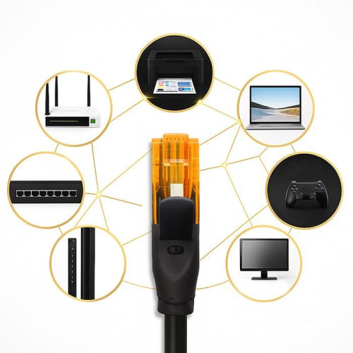 Kabel patchcord UTP | kat.6 | 2 x RJ-45 | High speed 1Gb/s | Pozłacane styki | 10m | Czarny-21983455