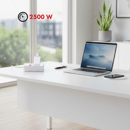 MACLEAN LISTWA ZASILAJĄCA, PRZEDŁUŻACZ 2 GNIAZDA + 3XUSB, 110-240V AC 50/60HZ, 2.1A MAX 2500W, 1.5M, BIAŁA MCE387 W-