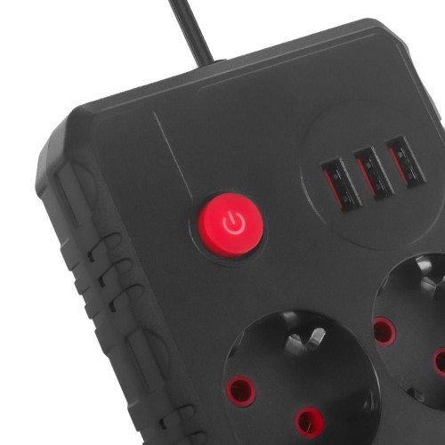 MACLEAN LISTWA ZASILAJĄCA, PRZEDŁUŻACZ 2 GNIAZDA + 3XUSB, 110-240V AC 50/60HZ, 2.1A MAX 2500W, 1.5M, CZARNA MCE387 B-