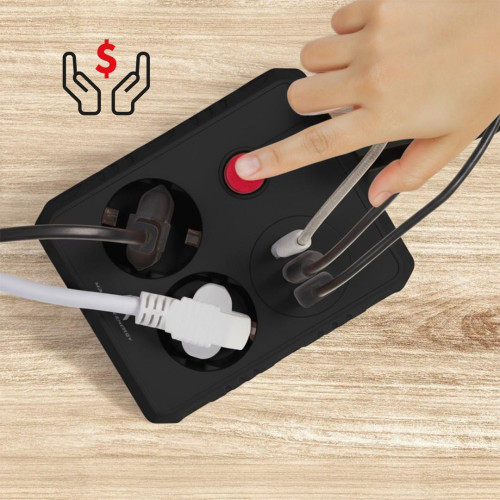 MACLEAN LISTWA ZASILAJĄCA, PRZEDŁUŻACZ 2 GNIAZDA + 3XUSB, 110-240V AC 50/60HZ, 2.1A MAX 2500W, 1.5M, CZARNA MCE387 B-