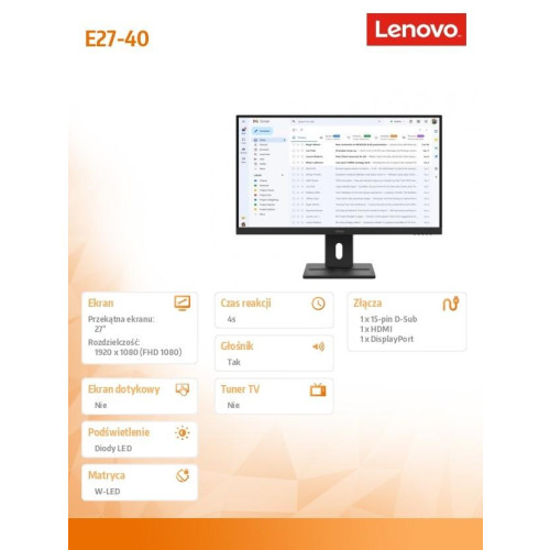 Monitor 27.0 ThinkVision E27-40 WLED LCD 64BCMAT4EU-22032952