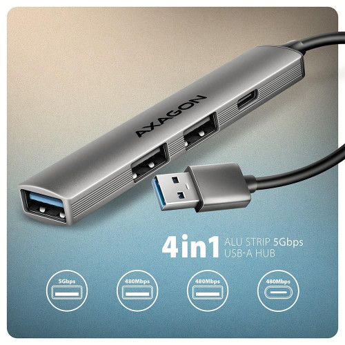 HUE-STA HUB 4-portowy 1x USB-A 5Gbps, 2x USB2.0 + 1x USB-C 2.0, 12cm kabel USB-A-22033091