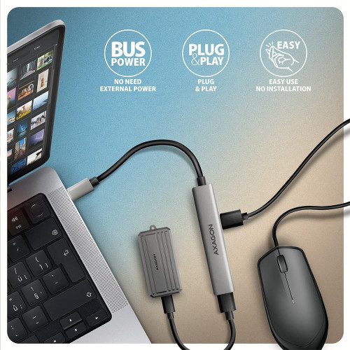 HUE-STC HUB 4-portowy 1x USB-A 5Gbps, 2x USB2.0 + 1x USB-C 2.0, 12cm kabel USB-C-22033100