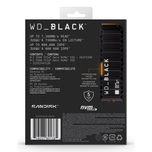 Dysk SSD WD Black SN850X WDS100T2XHE (1 TB ; M.2; PCIe NVMe 4.0 x4; heatsink)-22043614