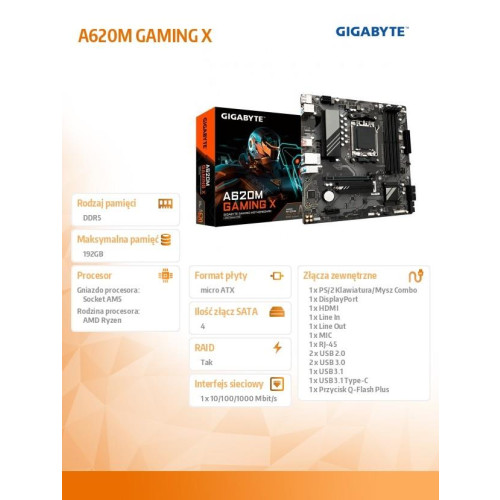 Płyta główna A620M GAMING X AM5 4DDR5 HDMI/DP M.2 mATX-22398397