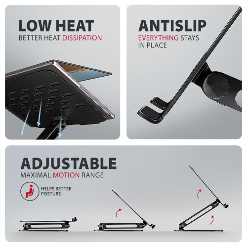 STND-LQB Podstawka do laptopów aluminiowa 10-17,3 cala regulowane kąty nachylenia, Czarna-22399324