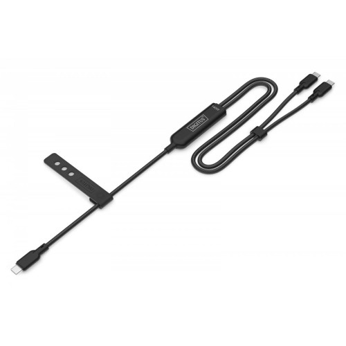 Kabel zasilający 2w1 USB-C - 2x USB-C, USB 2.0 140W PD 3.1, nylonowy, 1,8m czarny