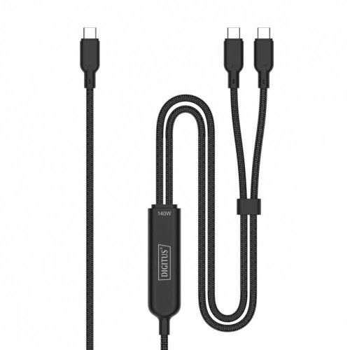 Kabel zasilający 2w1 USB-C - 2x USB-C, USB 2.0 140W PD 3.1, nylonowy, 1,8m czarny-22399741
