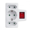 Gniazdko 1x16A 2x2.5A Schuko MCE215 z włącznikiem/wyłącznikiem, maks obciążenie 3680W, 2x wtyczka euro, 1x schuko-
