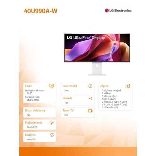 Monitor wielkoformatowy 40 cali 40U990A-W-22427561