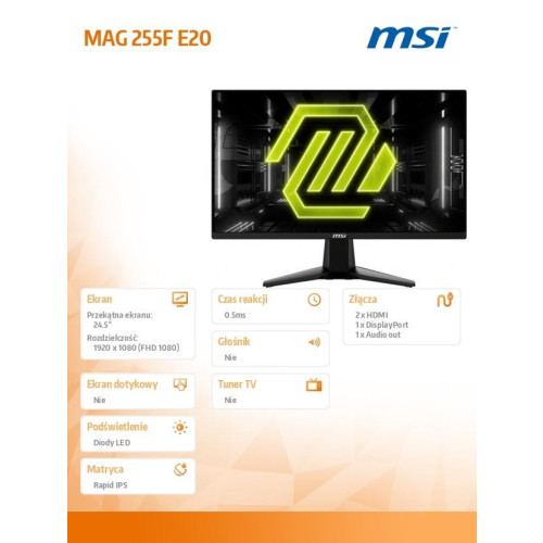 Monitor MAG 255F E20 24.5 cala LED/FHD/Flat/200Hz/Czarny-22427600