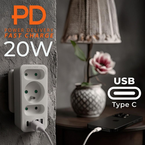 Rozdzielacz na 3 gniazda MCE248 F/W 2xUSB-A 2xUSB-C biały-22427654