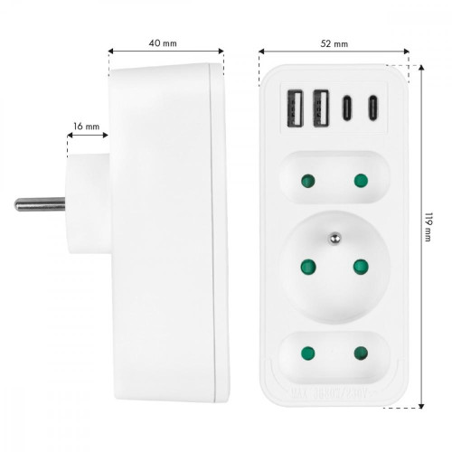 Rozdzielacz na 3 gniazda MCE248 F/W 2xUSB-A 2xUSB-C biały-22427655
