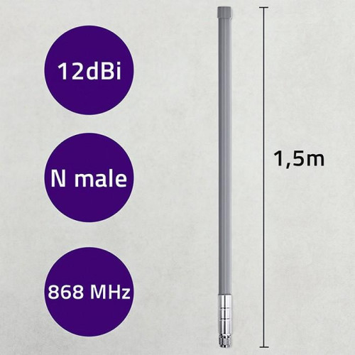 Antena LoRa | 12dBi | dookólna | zewnętrzna | włókno szklane | 868 MHz | 1.5m-22427821