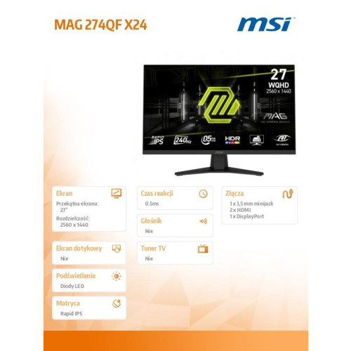 Monitor MAG 274QF X24 27 cali LED/FHD/Flat/240Hz/czarny-22427917