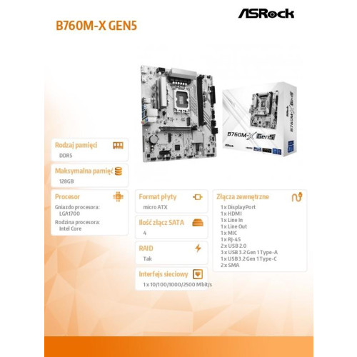 Płyta główna B760M-X GEN5 s1700 2DDR5 DP/HDMI mATX-22428340