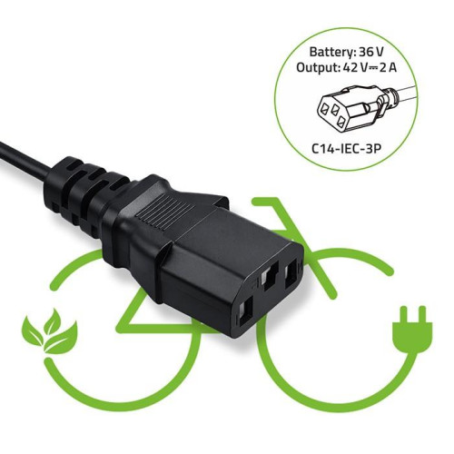 Ładowarka do roweru elektrycznego 36V | 42V | 2A | C14-IEC-3Pin + kabel zasilający-22428519