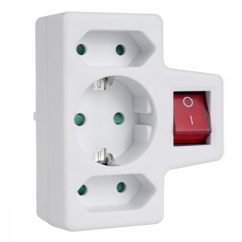 Gniazdko 1x16A 2x2.5A Schuko MCE215 z włącznikiem/wyłącznikiem, maks obciążenie 3680W, 2x wtyczka euro, 1x schuko