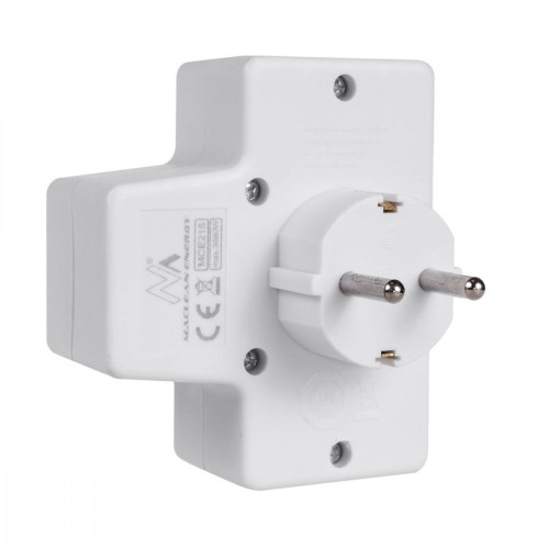 Gniazdko 1x16A 2x2.5A Schuko MCE215 z włącznikiem/wyłącznikiem, maks obciążenie 3680W, 2x wtyczka euro, 1x schuko-