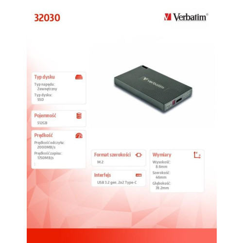 Dysk Metal Mini SSD 512GB USB-C 32030-22563146