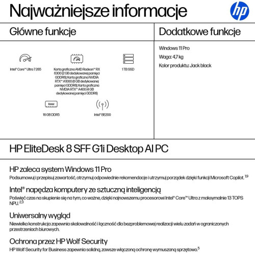HP EliteDesk 8 SFF G1i Ultra 7 265 16GB DDR5 5600 SSD1TB Arc W11Pro 3Y OnSite-22608208