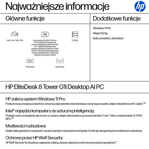 HP EliteDesk 8 Tower G1i Ultra 7 265 16GB DDR5 56000 SSD1TB Arc W11Pro 3Y OnSite-22608230