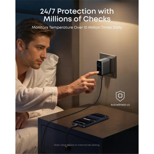 Ładowarka sieciowa USB-A + 2xUSB-C 100W SMART z wyświetlaczem, ciemnoszara-22631564