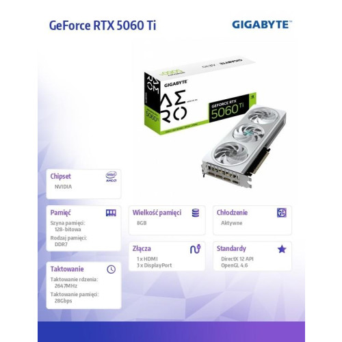 Karta graficzna GeForce RTX 5060 Ti AERO OC 8GB 128BIT GDDR7 HDMI/3DP-22631764