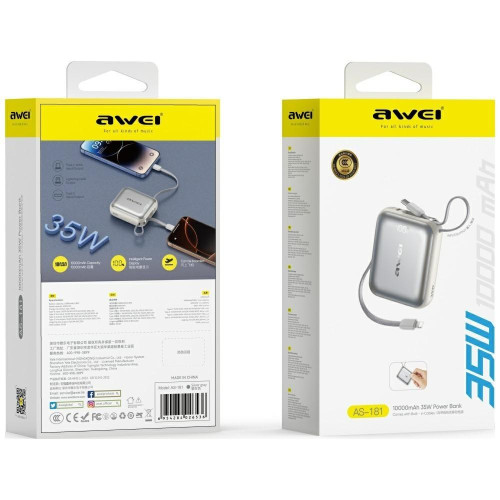 Powerbank AS-181 35W 10000mAh + kable Lightning i USB-C srebrny-22632133