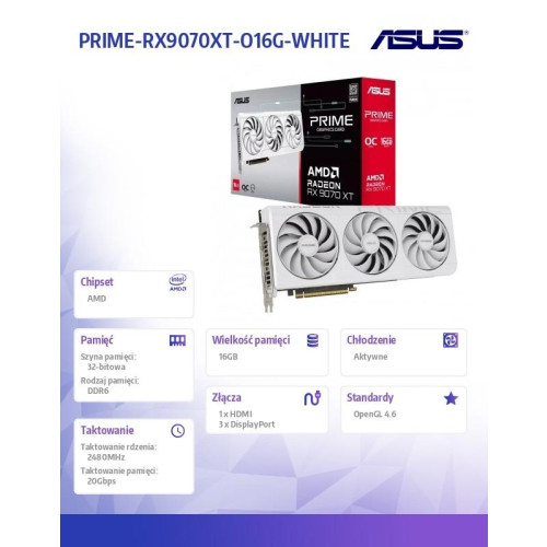 Karta graficzna Radeon RX 9070 XT PRIME OC WHITE 16GB GDDR6 256bit 3DP/HDMI-22632219