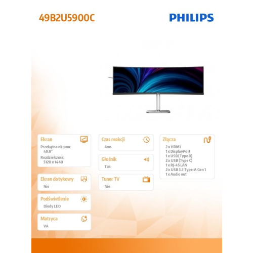 Monitor 49B2U5900C 48.8 cala VA 75Hz HDMIx2 DP USB-C RJ45 HAS-22632480