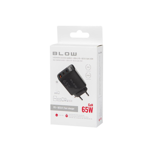 BLOW ŁADOWARKA SIECIOWA LCD GNIAZDO USB + USB-CX2 PD 65W GAN CZARNA WATOMIERZ-22648910