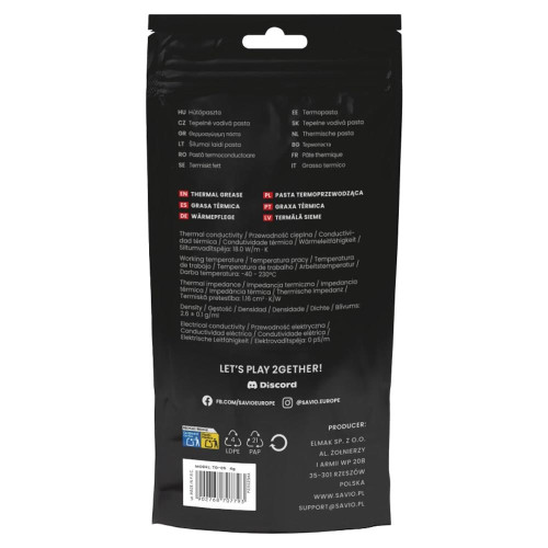 SAVIO PASTA TERMOPRZEWODZĄCA 18W/M-K, 4G TG-05-22865537