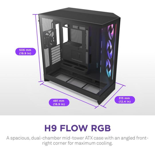 NZXT OBUDOWA H9 FLOW RGB+ MIDI TOWER Z OKNEM CZARNA-22881004