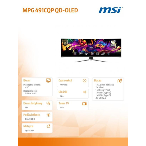 Monitor MPG 491CQP QD-OLED 49 cali/LED/QD-OLED/Zakrzywiony/144Hz/Czarny-22959611
