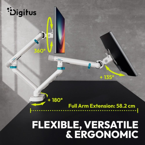 Ramię biurkowe podwójne z zaciskiem i sprężyną mechaniczną 2x LCD max. 35