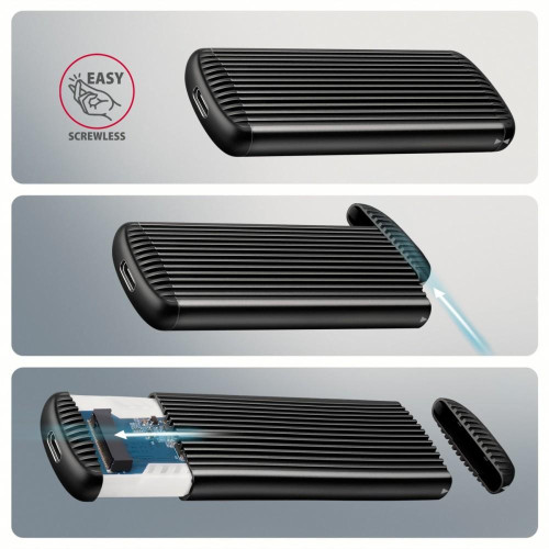 EEM2-SC Obudowa zewnętrzna aluminiowa bezśrubowa USB-C 3.2 Gen 2 10Gbps - M.2 NVMe SSD, długość 30 do 80 mm szary-2