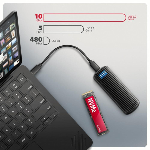 EEM2-SC Obudowa zewnętrzna aluminiowa bezśrubowa USB-C 3.2 Gen 2 10Gbps - M.2 NVMe SSD, długość 30 do 80 mm szary-2