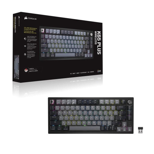 Corsair K65 PLUS WIRELESS 75 % RGB klawiatura Gaming RF Bezprzewodowy + USB QWERTY Angielski Czarny-22991464