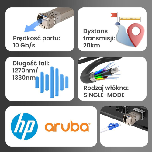 Extralink SFP+ 10G | Moduł SFP+ WDM | 10Gbps 1270/1330nm, single mode, 20km, LC, DOM, para, dedykowany dla HP/ARUBA-229