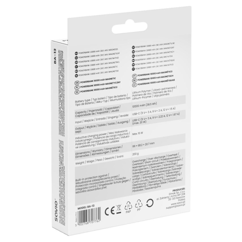 SAVIO POWERBANK 10000 MAH MAGNETYCZNY BIAŁY BA-13-22992137