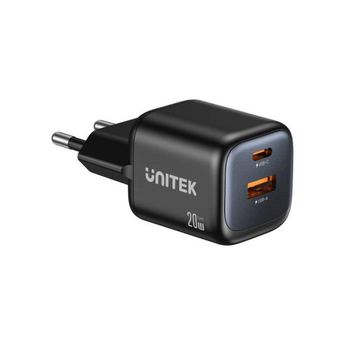 UNITEK ŁADOWARKA SIECIOWA 2X GAN USB-C & USB-A 20W CZARNA