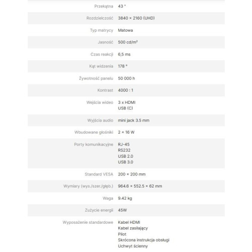AVTEK MONITOR INFORMACYJNY DS2 43