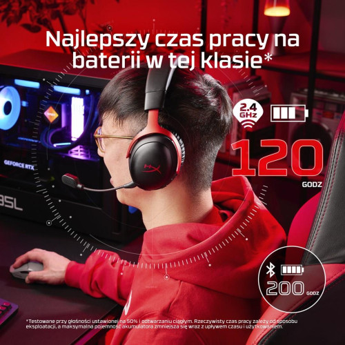 HyperX Cloud III Wireless – bezprzewodowy zestaw słuchawkowy do gier (czarno-czerwony)-23011796