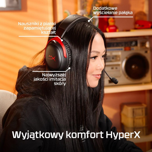 HyperX Cloud III Wireless – bezprzewodowy zestaw słuchawkowy do gier (czarno-czerwony)-23011799