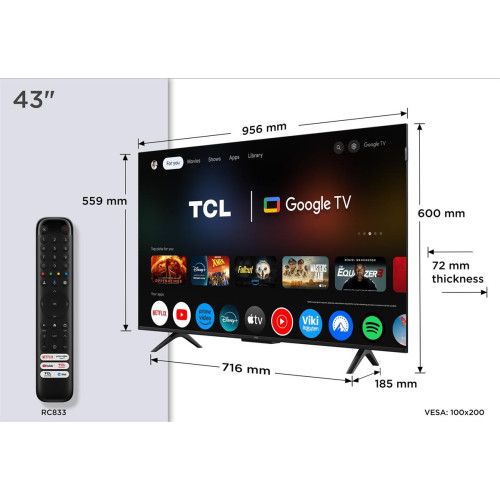 Telewizor TCL 43P7K QLED 40" 4K Ultra HD Google TV Dolby Atmos DVB-T2 Metaliczny
