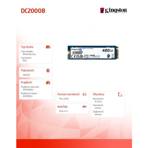Dysk SSD DC2000B 480GB PCIe 4.0 NVMe M.2-23037012